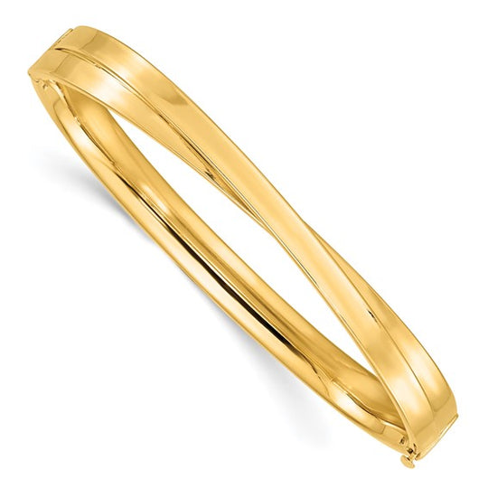 Polished 14K Yellow Gold Bangle Bracelet with Bypass Design