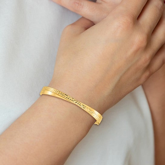 14K Diamond-Cut Hinge Bypass Bangle Bracelet