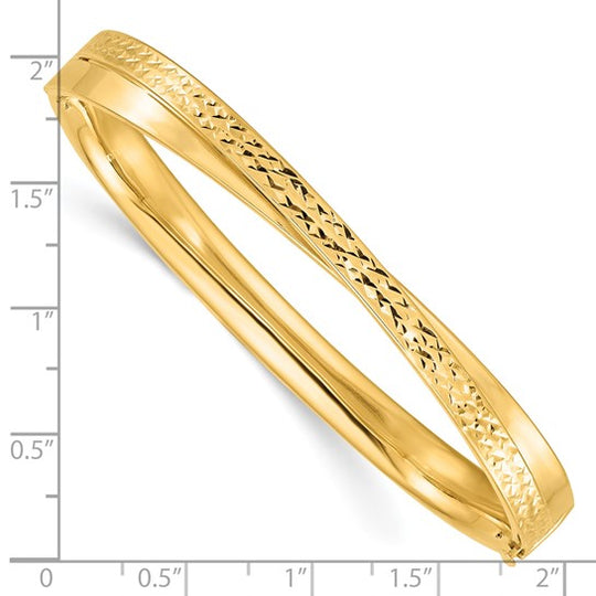 14K Diamond-Cut Hinge Bypass Bangle Bracelet