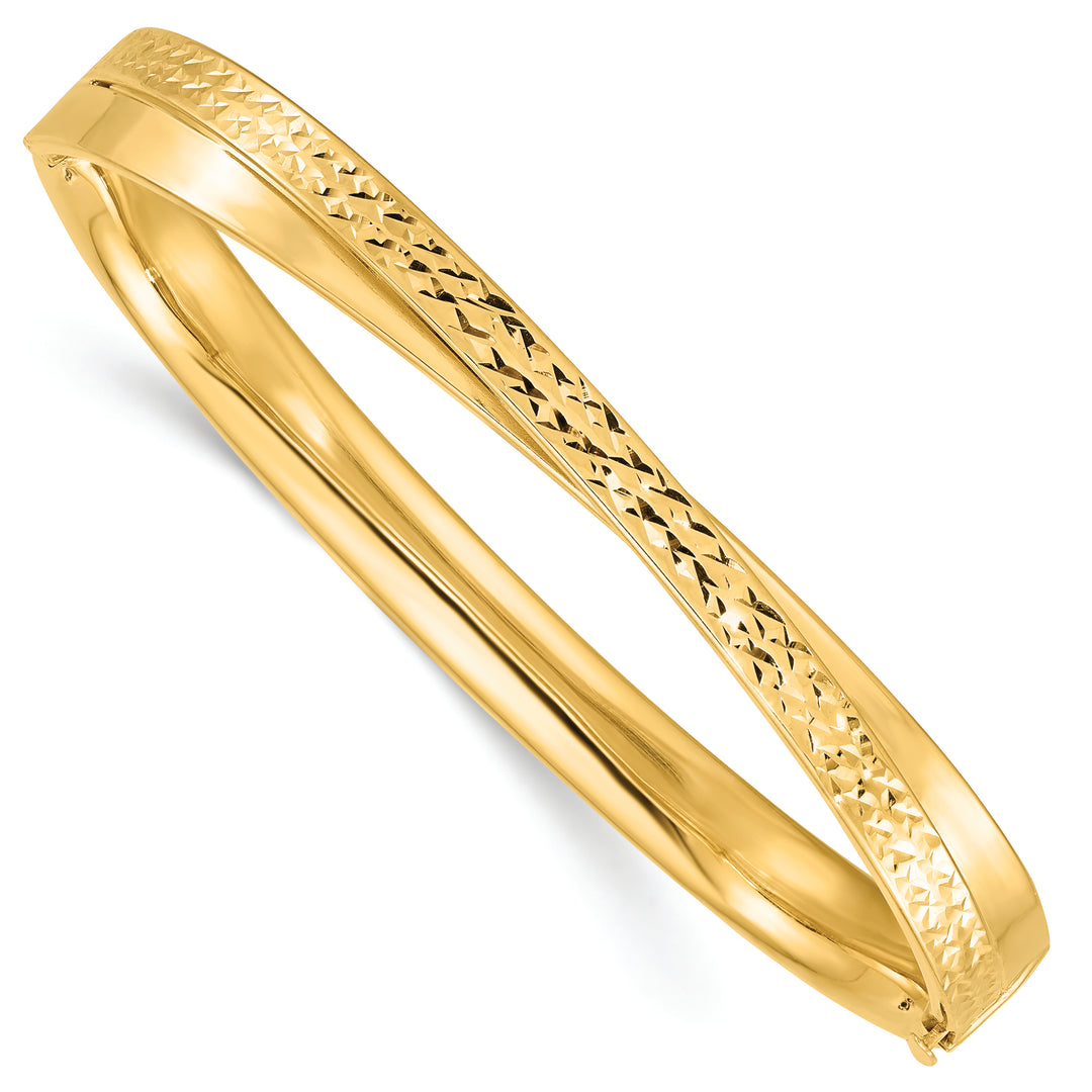 14K Diamond-Cut Hinge Bypass Bangle Bracelet