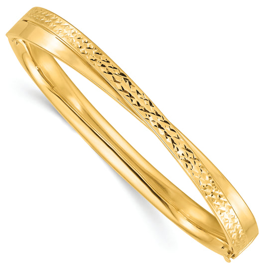 14K Diamond-Cut Hinge Bypass Bangle Bracelet