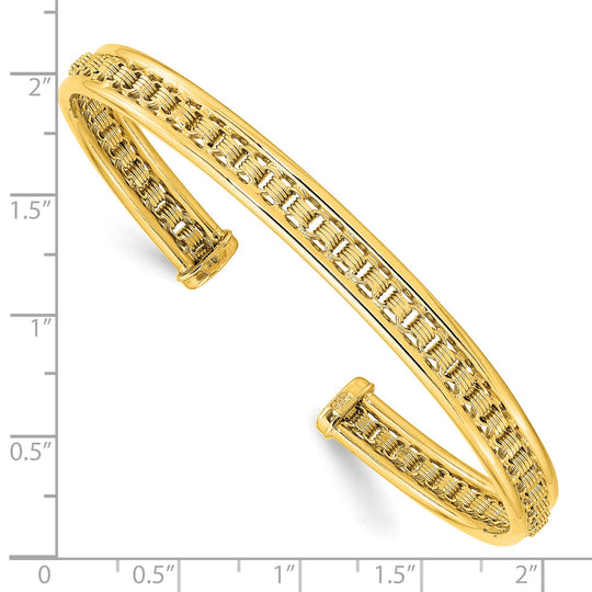 Textured and Polished Sliding Cuff Bracelet in 14k Yellow Gold