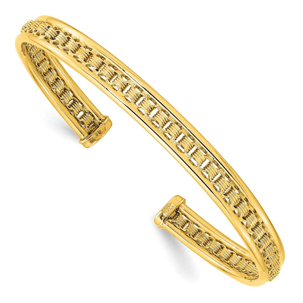 Textured and Polished Sliding Cuff Bracelet in 14k Yellow Gold