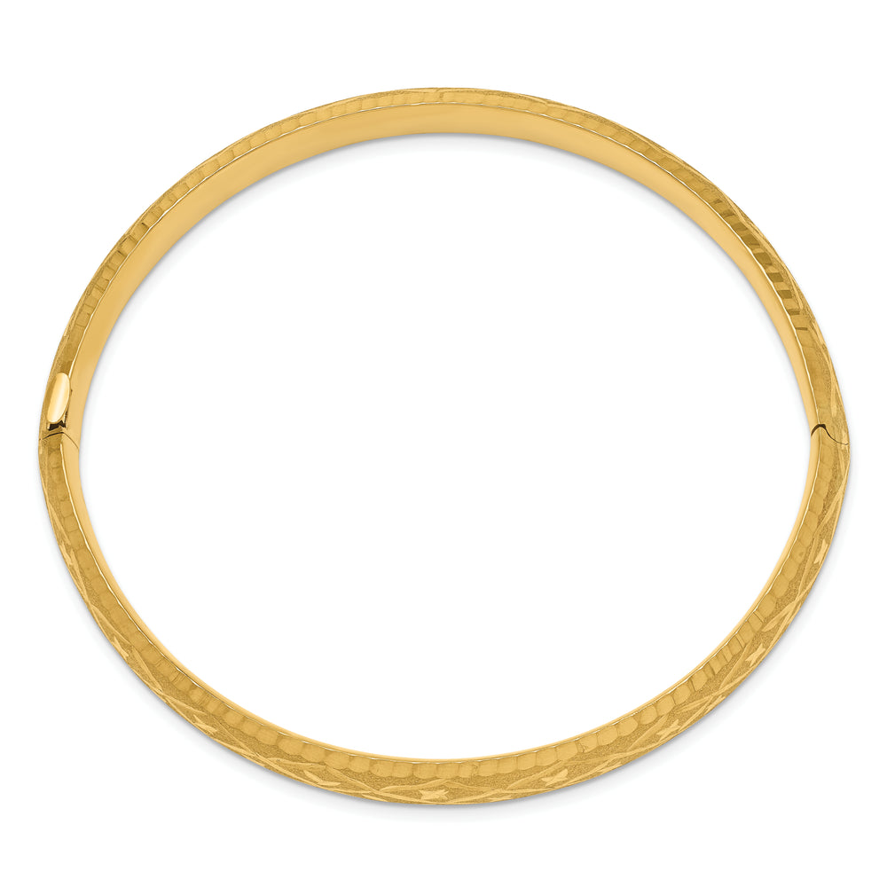 14k Gold Hinged Oval Bangle Bracelet, Elegant Diamond Cut Design – 8.75 mm (5/16")