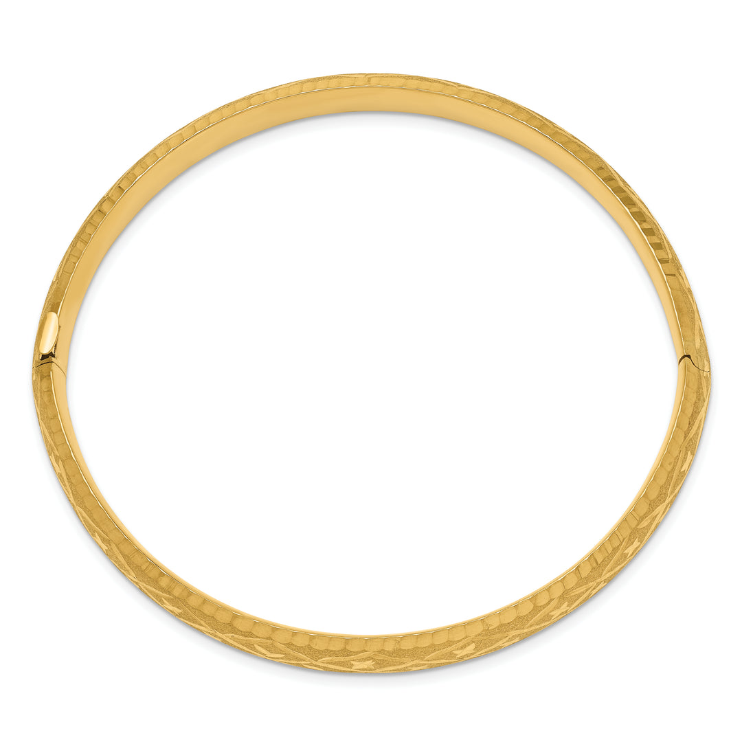 14k Gold Hinged Oval Bangle Bracelet, Elegant Diamond Cut Design – 8.75 mm (5/16")