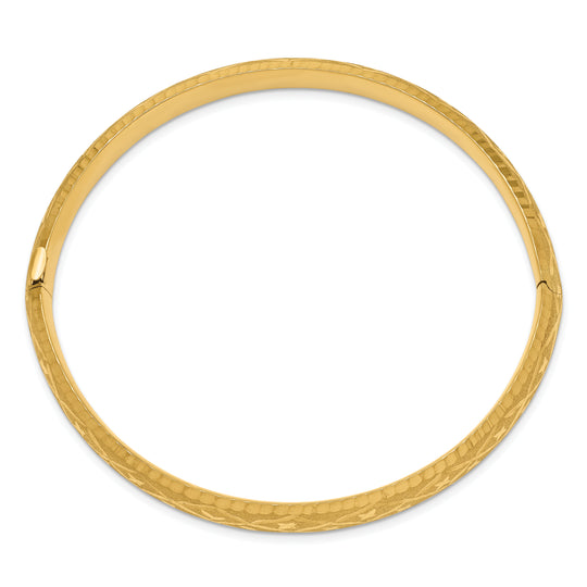 14k Gold Hinged Oval Bangle Bracelet, Elegant Diamond Cut Design – 8.75 mm (5/16")