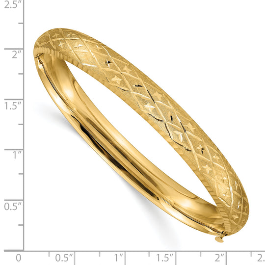 14k Gold Hinged Oval Bangle Bracelet, Elegant Diamond Cut Design – 8.75 mm (5/16")