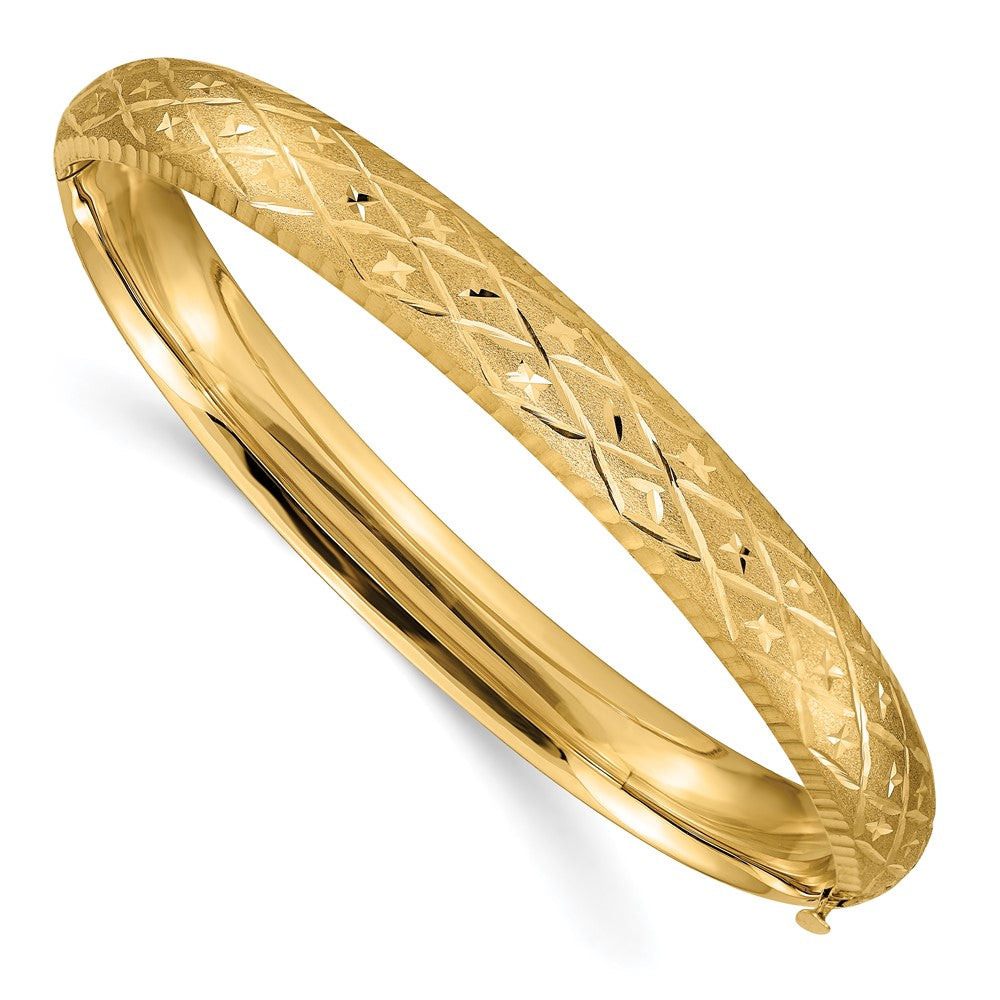 14k Gold Hinged Oval Bangle Bracelet, Elegant Diamond Cut Design – 8.75 mm (5/16")