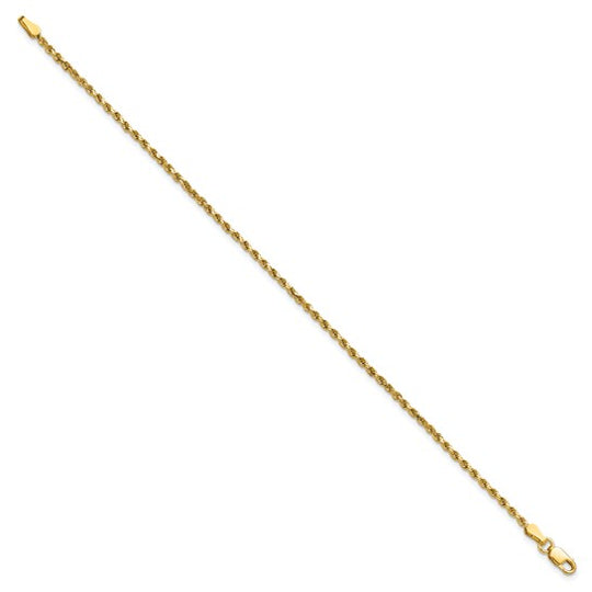 Cadena de Cuerda Semi-Sólida D/C de Oro Amarillo de 14K, 8 Pulgadas, 2 mm con Broche Tipo Langosta