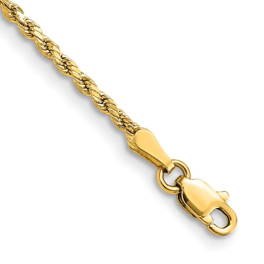 Cadena de Cuerda Semi-Sólida D/C de Oro Amarillo de 14K, 8 Pulgadas, 2 mm con Broche Tipo Langosta