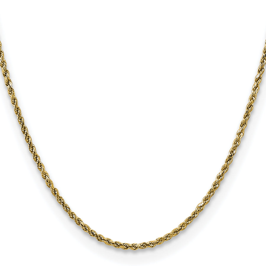 Cadena de Cuerda de Oro Amarillo de 14K, 22 pulgadas, 2.25 mm Semi-Sólida con Cortado en Diamante y Cierre de Langosta
