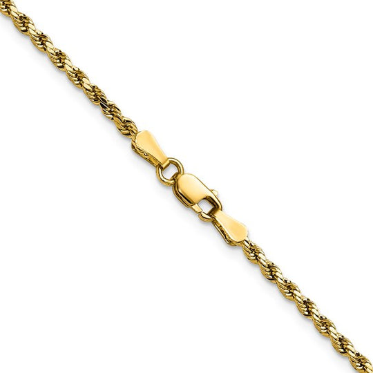 14K Yellow Gold Diamond-Cut Semi-Solid Rope Chain – 16 Inches, 2.25 mm with Lobster Clasp