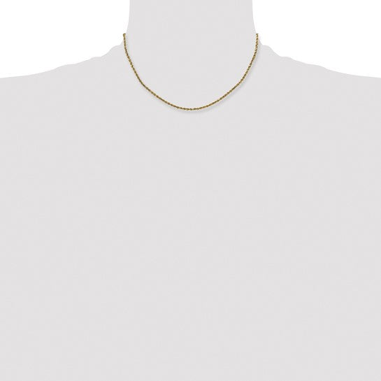 14K Yellow Gold Diamond-Cut Semi-Solid Rope Chain – 16 Inches, 2.25 mm with Lobster Clasp