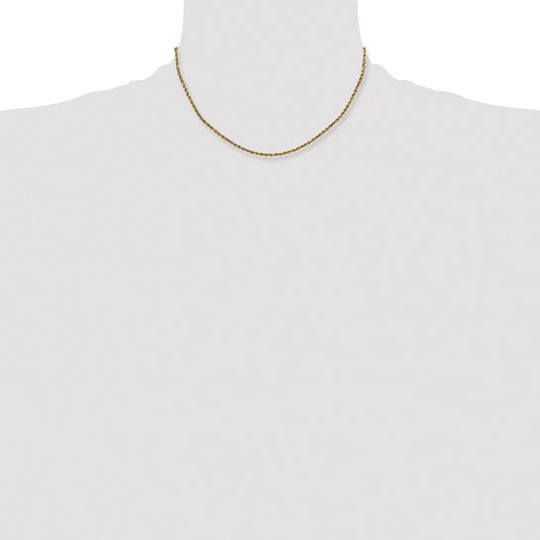 14K Yellow Gold Diamond-Cut Semi-Solid Rope Chain – 16 Inches, 2.25 mm with Lobster Clasp