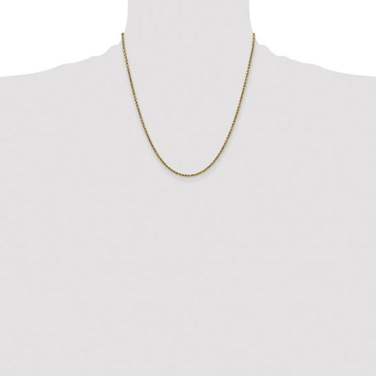 14K Yellow Gold 20 Inch 2.25mm Diamond Cut Semi-Solid Rope Chain with Lobster Clasp