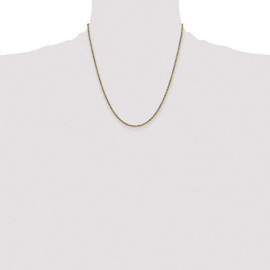 Cadena de Cuerda Semi Sólida con Corte Diamantado en Oro Amarillo de 14K, 20 Pulgadas y 2.25 mm con Cierre de Langosta