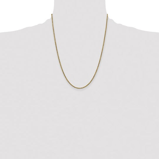 14K Yellow Gold 22 Inch 2.25mm Semi-Solid Diamond-Cut Rope Chain with Lobster Clasp
