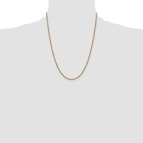 Cadena de Cuerda de Oro Amarillo de 14K, 22 pulgadas, 2.25 mm Semi-Sólida con Cortado en Diamante y Cierre de Langosta