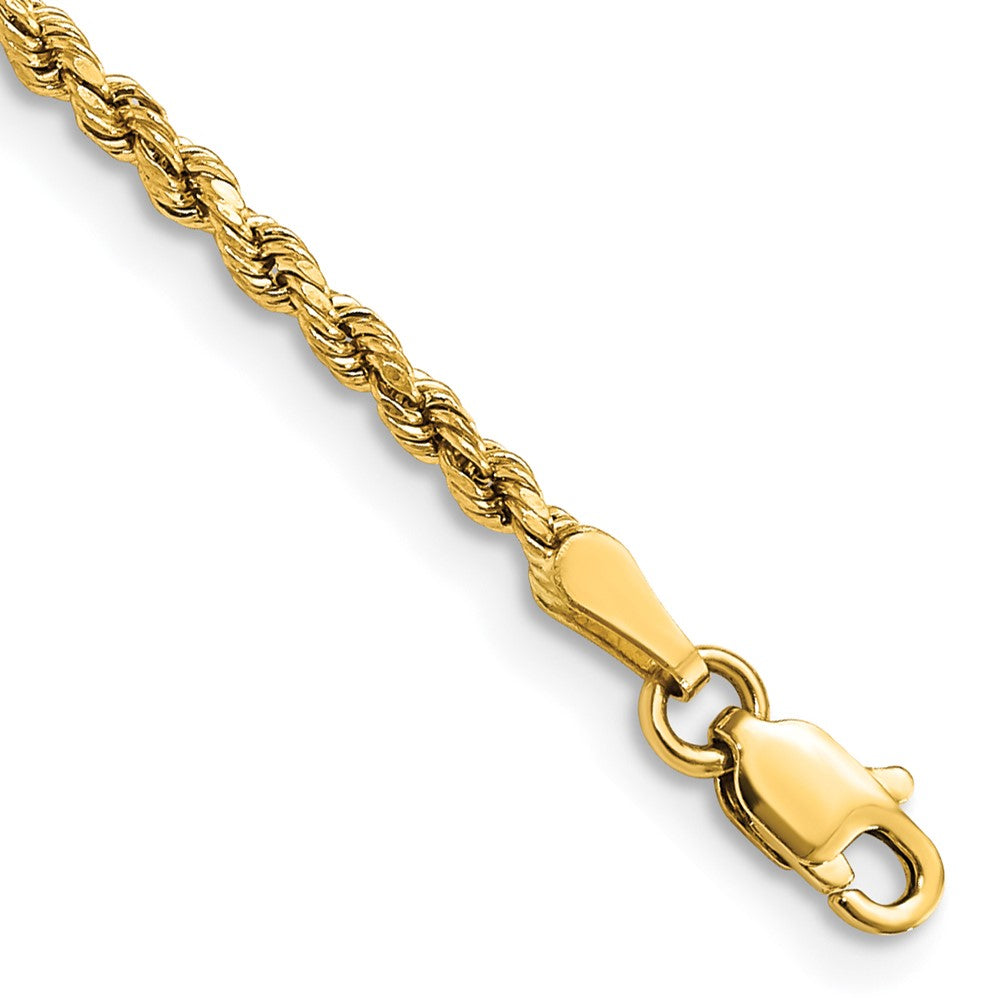 14K Yellow Gold Diamond Cut Rope Bracelet – 7 Inches, 2.25 mm (Semi-Solid)