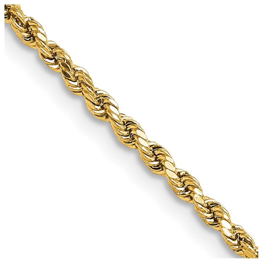 Cadena de Cuerda de Oro Amarillo de 14K, 22 pulgadas, 2.25 mm Semi-Sólida con Cortado en Diamante y Cierre de Langosta