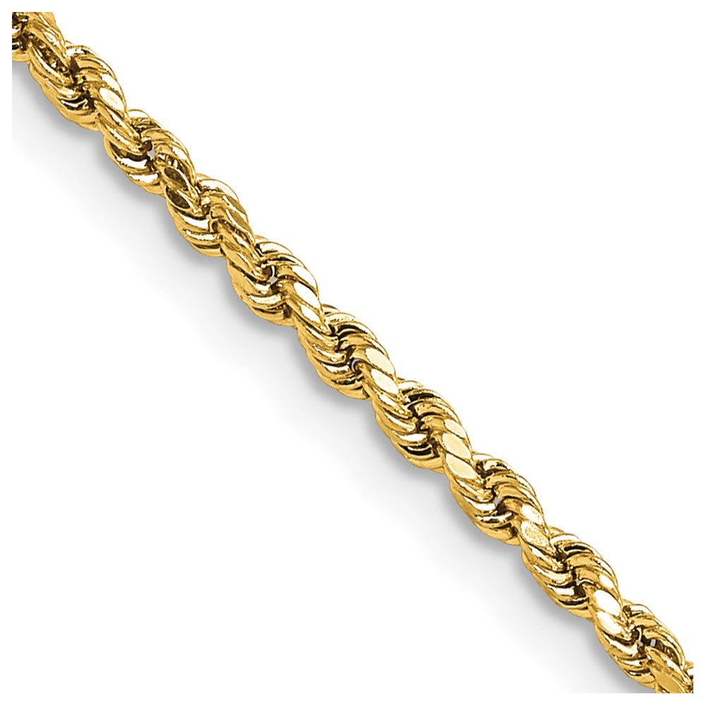 14K Yellow Gold Diamond-Cut Semi-Solid Rope Chain – 16 Inches, 2.25 mm with Lobster Clasp