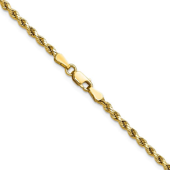 Cadena de Oro Amarillo 14K – 16 pulgadas, 2.5 mm con Corte Diamantado Estilo Cuerda y Cierre de Langosta
