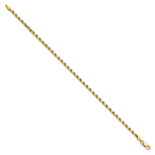Pulsera de Oro Amarillo de 14K, 8 Pulgadas, 2.5 mm, Estilo Cuerda Semi-Sólida con Corte Diamante y Cierre de Langosta
