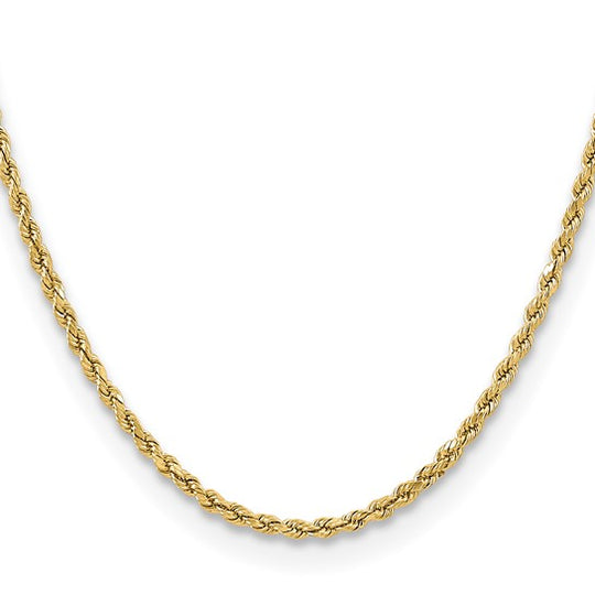 14K Yellow Gold Diamond Cut Semi-Solid Rope Chain, 16 Inches, 3mm with Lobster Clasp