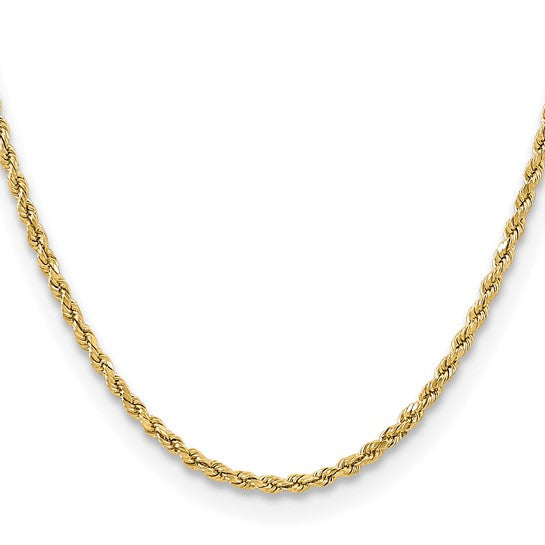 Cadena de Cuerda Semi-Sólida con Corte Diamantado en Oro Amarillo de 14K, 16 Pulgadas, 3 mm con Cierre Tipo Langosta
