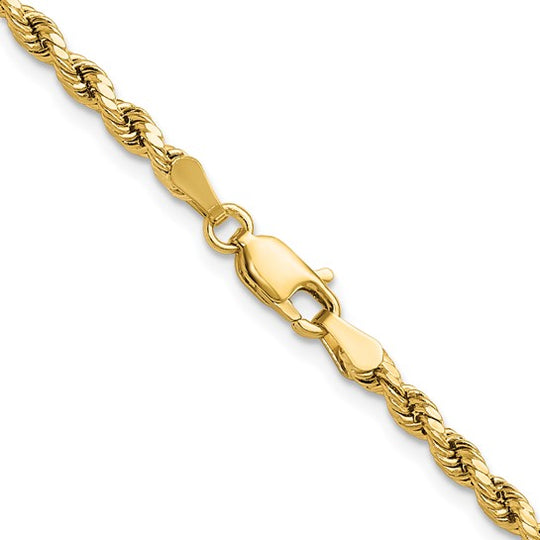 14K Yellow Gold Diamond Cut Semi-Solid Rope Chain, 16 Inches, 3mm with Lobster Clasp