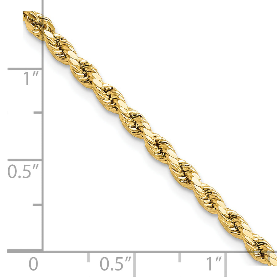 Cadena de Cuerda Semi Sólida Diamond-Cut de Oro Amarillo de 14K – 7 Pulgadas, 3 mm con Cierre Langosta