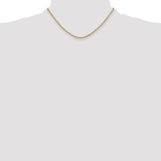 14K Yellow Gold Diamond Cut Semi-Solid Rope Chain, 16 Inches, 3mm with Lobster Clasp