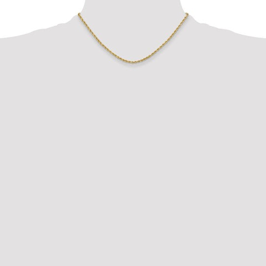 14K Yellow Gold Diamond Cut Semi-Solid Rope Chain, 16 Inches, 3mm with Lobster Clasp
