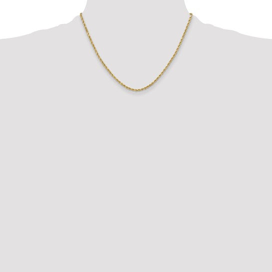 Cadena de Oro Amarillo 14K – 18 pulgadas, 3 mm, Estilo Cuerda Semi Sólida con Corte Diamante y Cierre Langosta