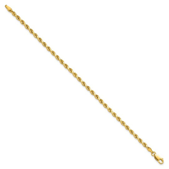 Cadena de Pulsera de 14K de 8 Pulgadas y 3 mm con Diseño de Cuerda Semisólida y Corte Diamante