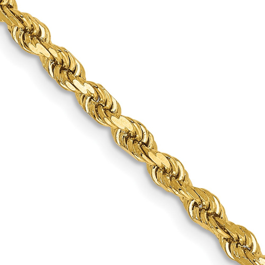 Cadena de Cuerda Semi-Sólida con Corte Diamantado en Oro Amarillo de 14K, 16 Pulgadas, 3 mm con Cierre Tipo Langosta