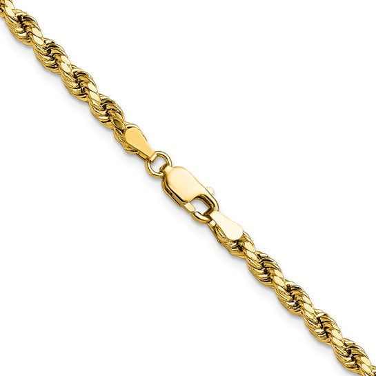 Cadena de Cuerda Semisólida con Corte Diamante de Oro Amarillo de 14K, 16 pulgadas, 3.5 mm con Cierre de Langosta