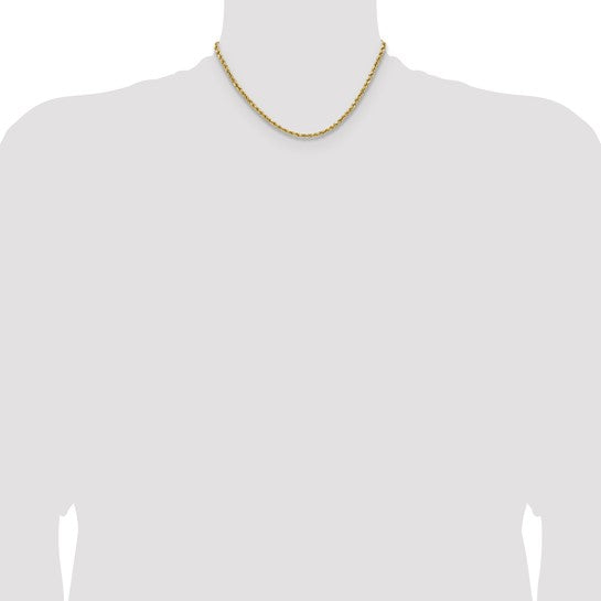 14K Yellow Gold Diamond Cut Semi-Solid Rope Chain, 16 inches, 3.5mm with Lobster Clasp