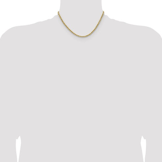 14K Yellow Gold Diamond Cut Semi-Solid Rope Chain, 16 inches, 3.5mm with Lobster Clasp