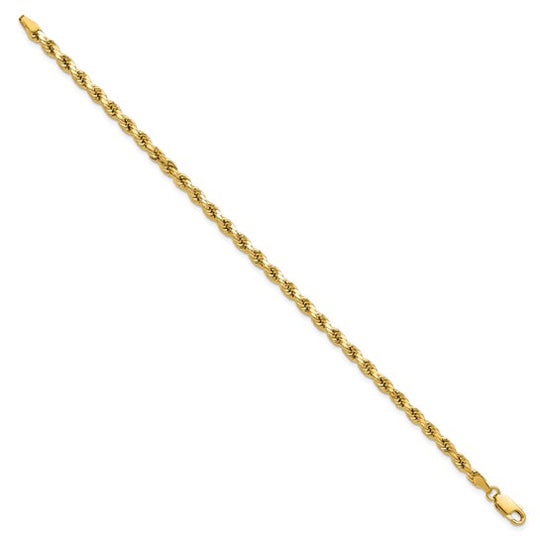 14k Diamond Cut Semi-Solid Rope Chain 3.5mm with Lobster Clasp (Bracelet) 