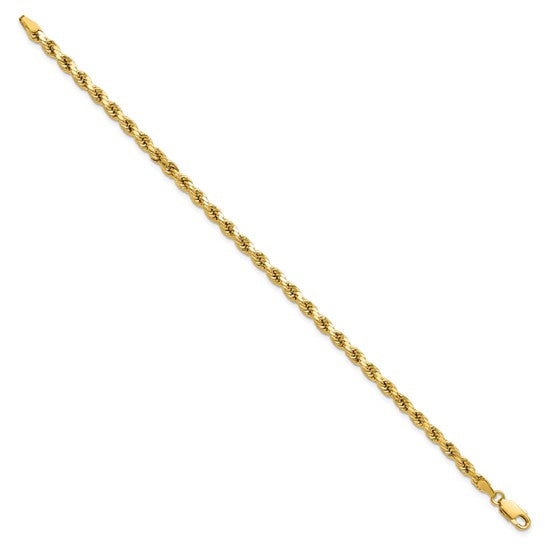 Cadena de Cuerda Semi Sólida de 14k con Corte Diamante de 3.5mm y Cierre de Langosta (Pulsera)
