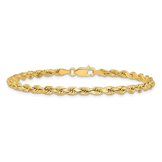 14k Diamond Cut Semi-Solid Rope Chain 3.5mm with Lobster Clasp (Bracelet) 