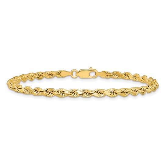 Cadena de Cuerda Semi Sólida de 14k con Corte Diamante de 3.5mm y Cierre de Langosta (Pulsera)