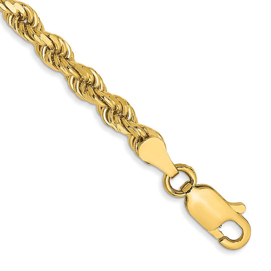 14k Diamond Cut Semi-Solid Rope Chain 3.5mm with Lobster Clasp (Bracelet) 