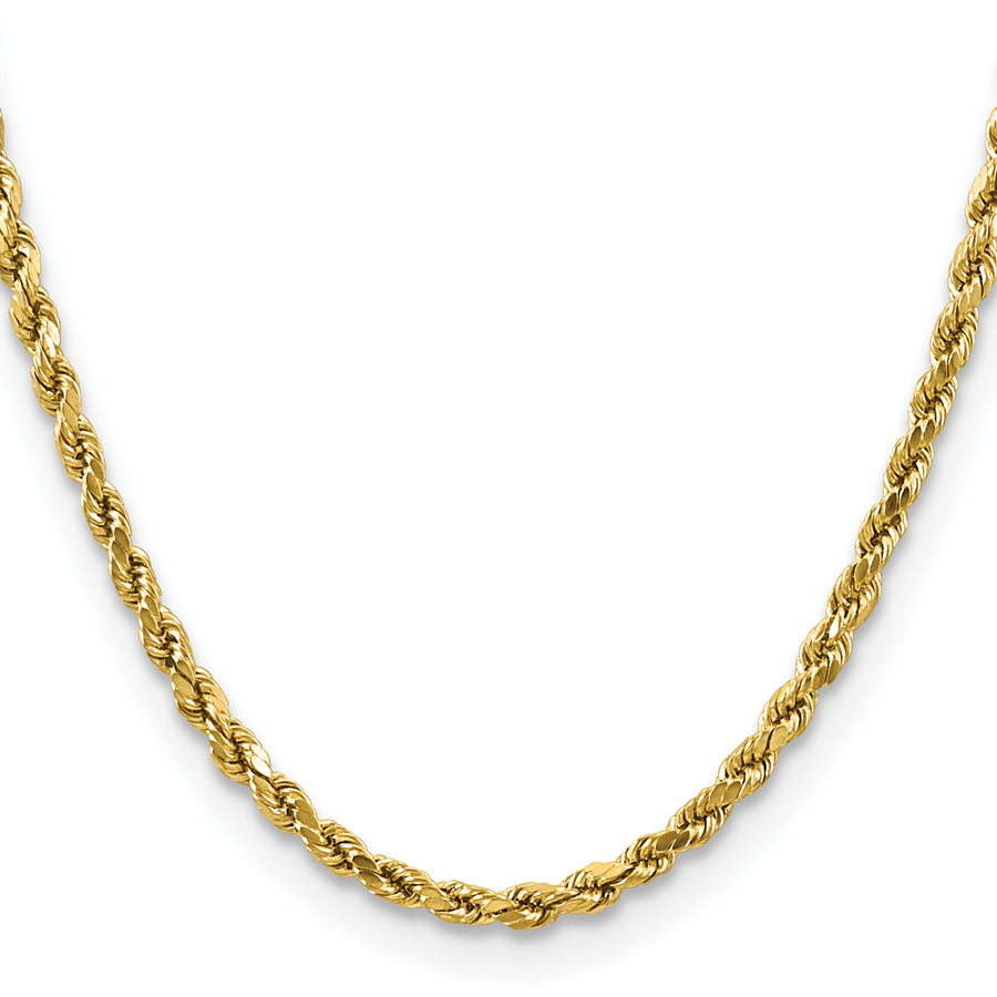 Cadena de Cuerda de Oro Amarillo de 14K de 20 Pulgadas y 4 mm con Corte de Diamante y Cierre de Langosta