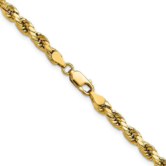 14K 4mm 16" Diamond Cut Semi-Solid Rope Chain with Lobster Clasp