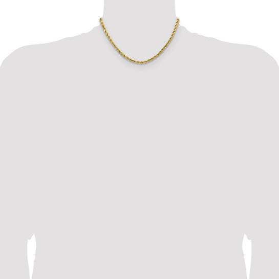14K 4mm 16" Diamond Cut Semi-Solid Rope Chain with Lobster Clasp