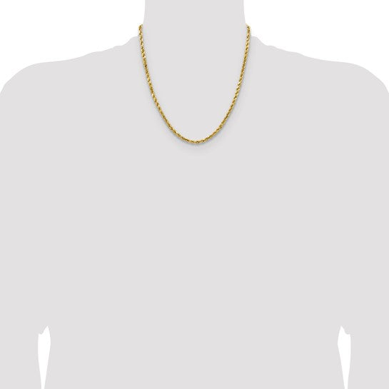 Cadena de Cuerda de Oro Amarillo de 14K de 20 Pulgadas y 4 mm con Corte de Diamante y Cierre de Langosta