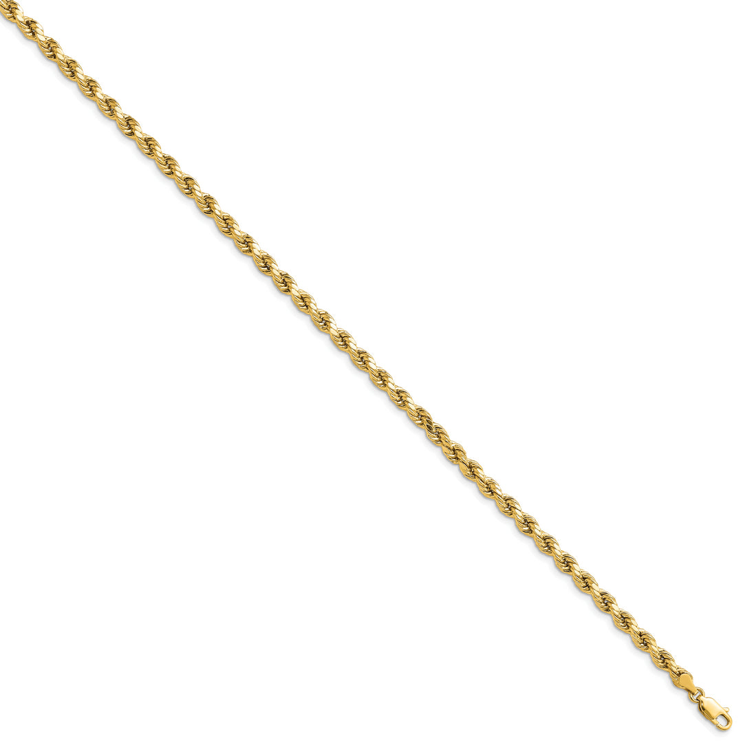 14K Yellow Gold Semi-Solid Rope Bracelet, 7 Inches, 4 mm with Lobster Clasp