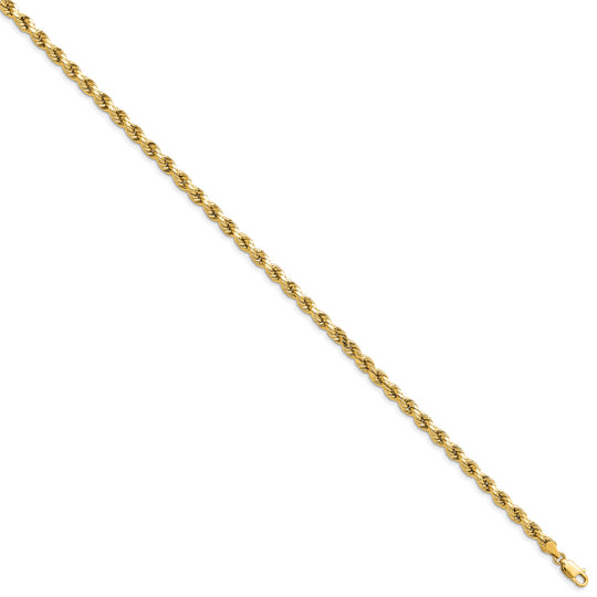 14K Yellow Gold Semi-Solid Rope Bracelet, 7 Inches, 4 mm with Lobster Clasp